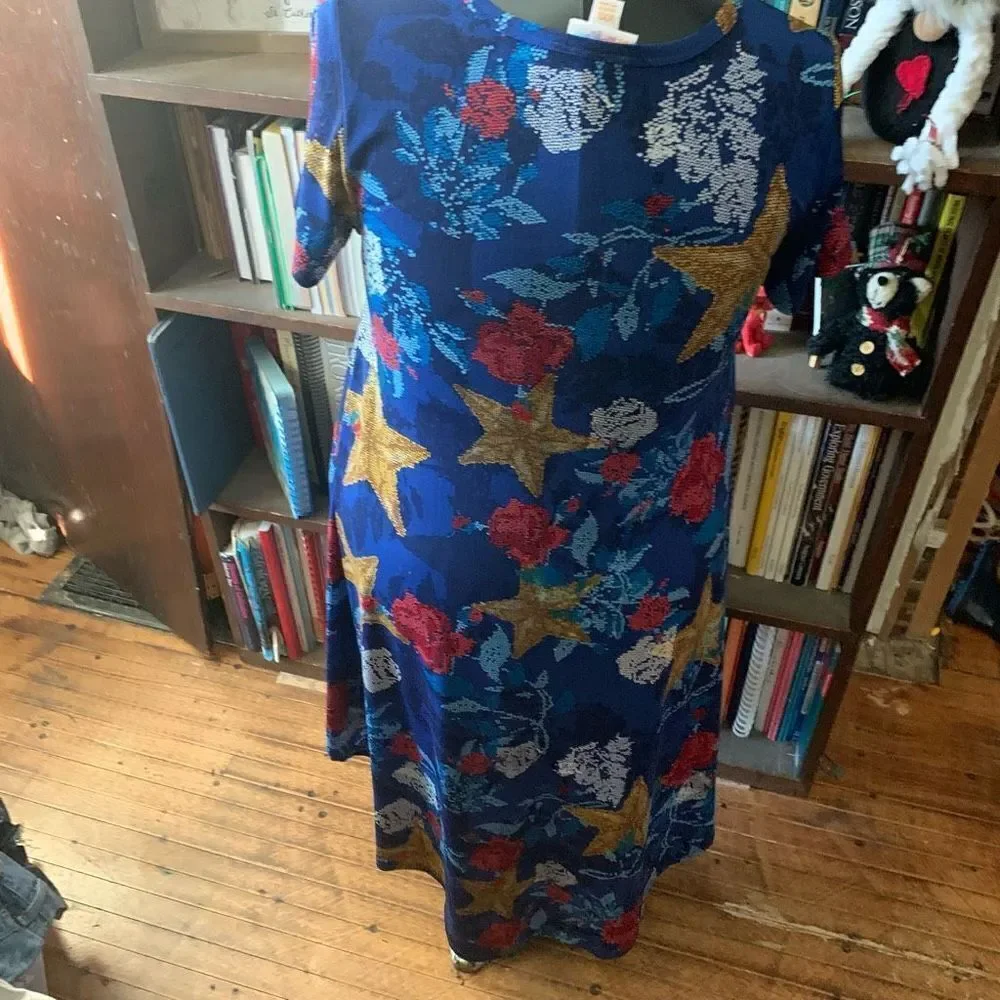 Lularoe stars & roses blue XXS knit travel high low swing dress